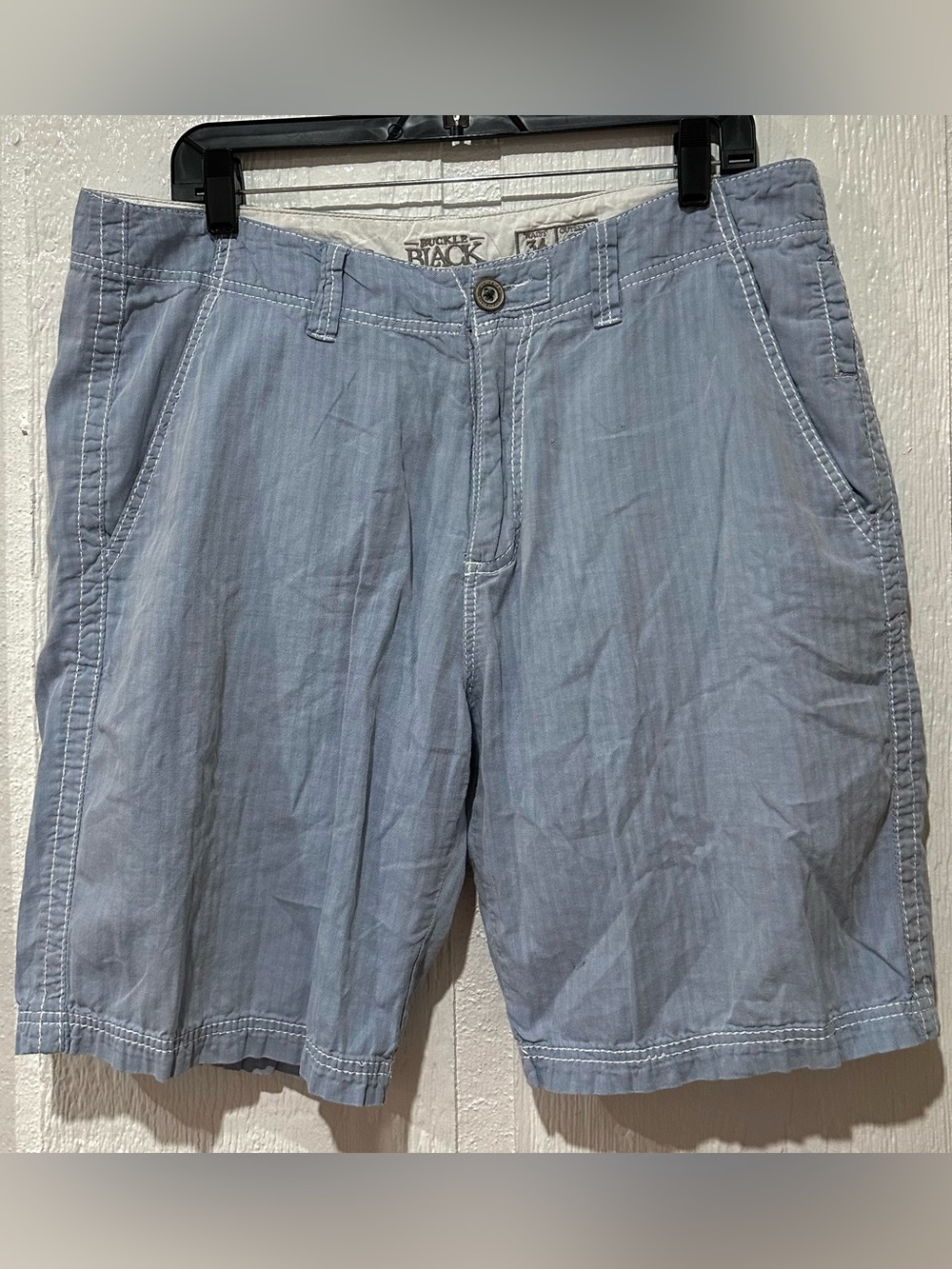 Buckle Black Men Shorts Blue Striped Standard Fit Lightweight Cotton Chino 34/21